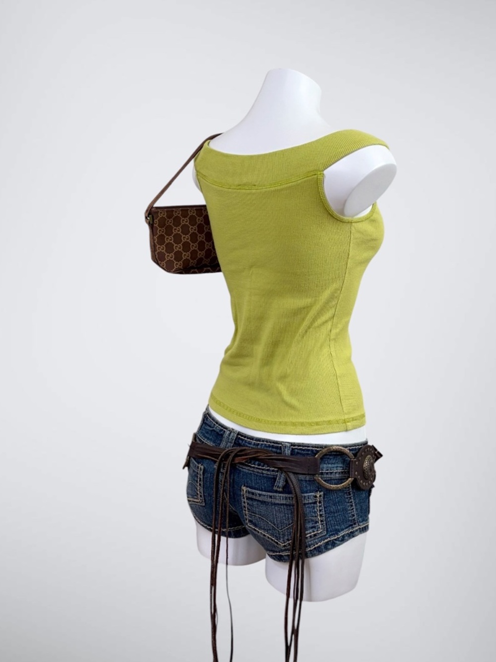 VINTAGE Y2K Bebe Sport Lime Green Rhinestone Spellout Boat Neck Top - Picture 5 of 7